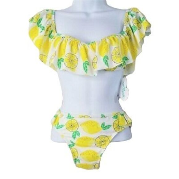 Sugar Coast 2 Pc Bikini Swimsuit Lolli Swim Top Bottom Sz M Lemon Ruffle Yellow - Picture 2 of 8